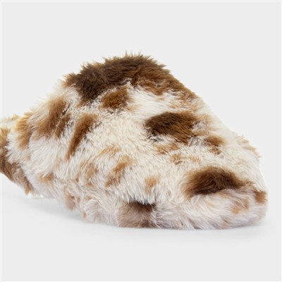 Womens Brown Cow-Print Slipper