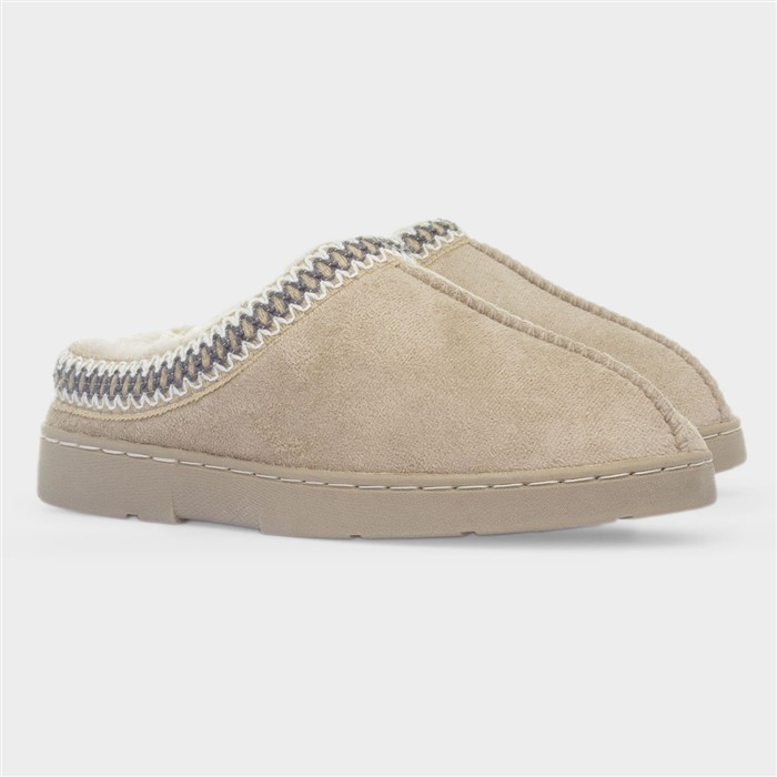 Womens Beige Mule Slippers