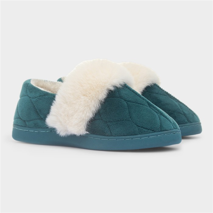 Womens Green Quilted Slipper