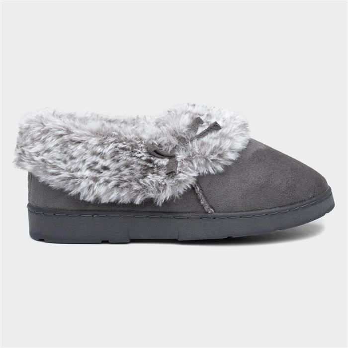 Womens Grey Bow Full Slipper
