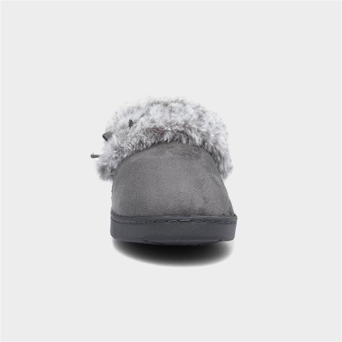 Womens Grey Bow Full Slipper
