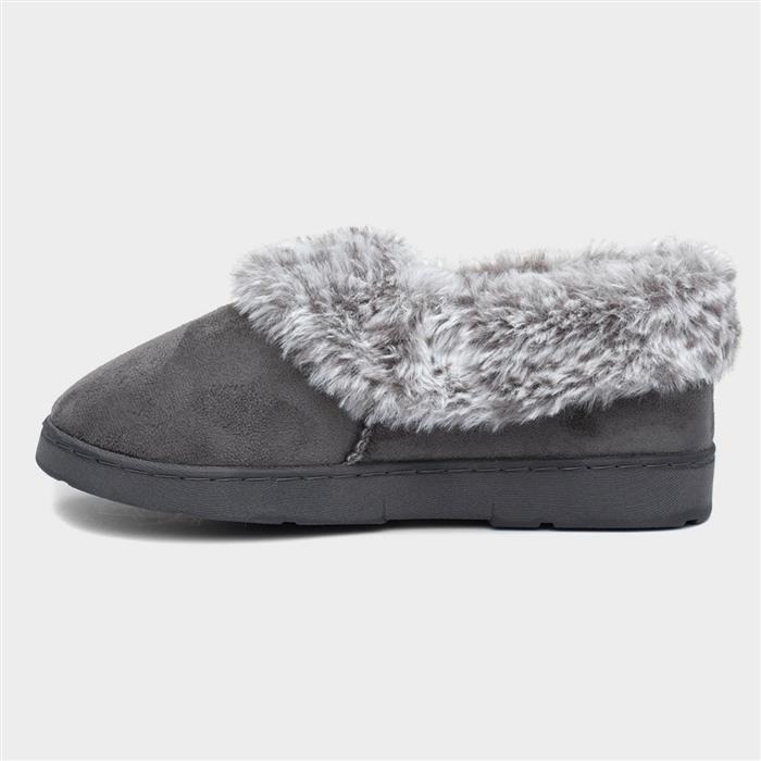 Womens Grey Bow Full Slipper