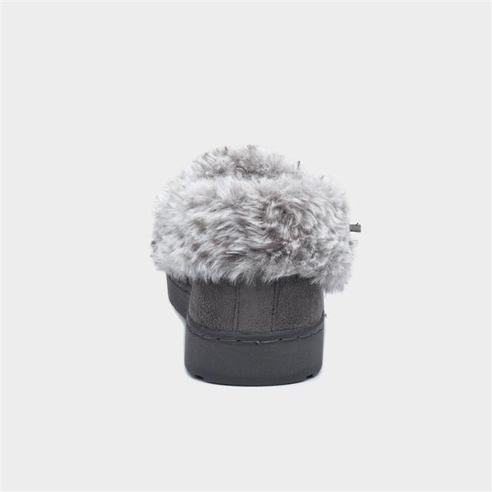 Womens Grey Bow Full Slipper