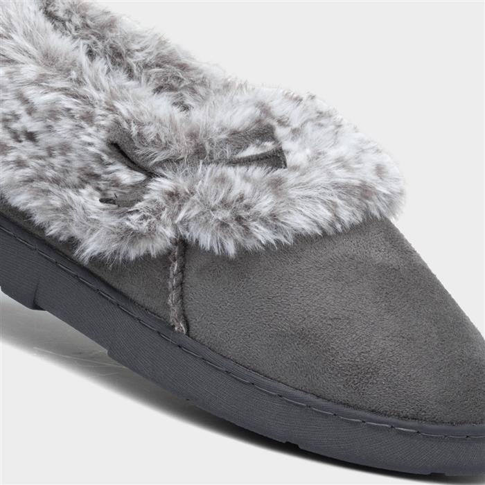 Womens Grey Bow Full Slipper