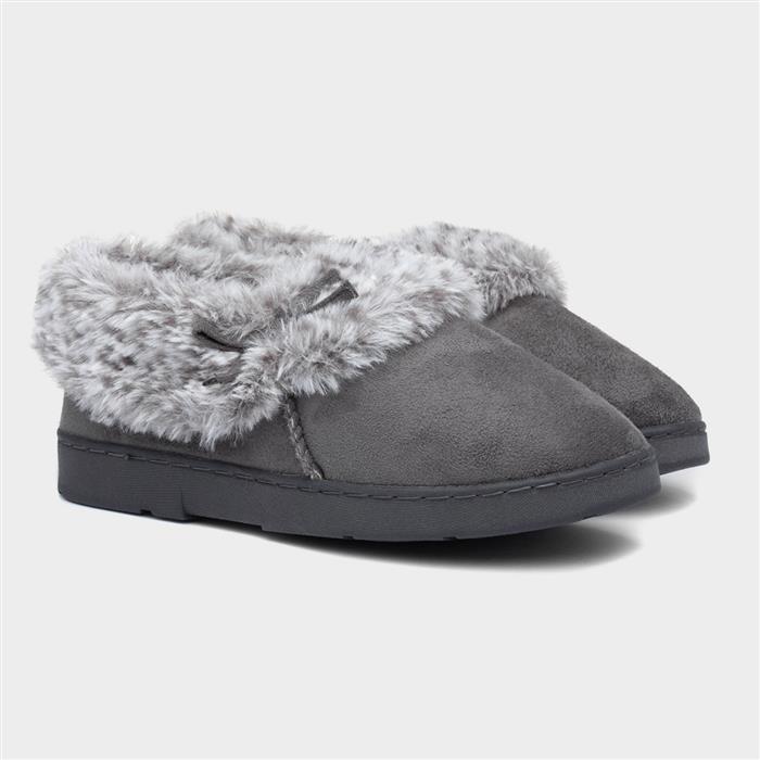 Womens Grey Bow Full Slipper