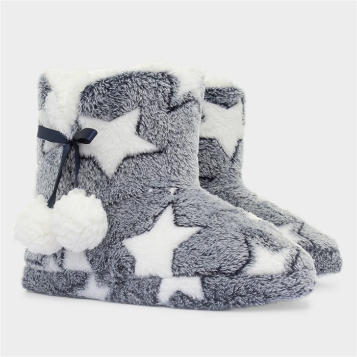 Womens Navy Star Slipper Boot