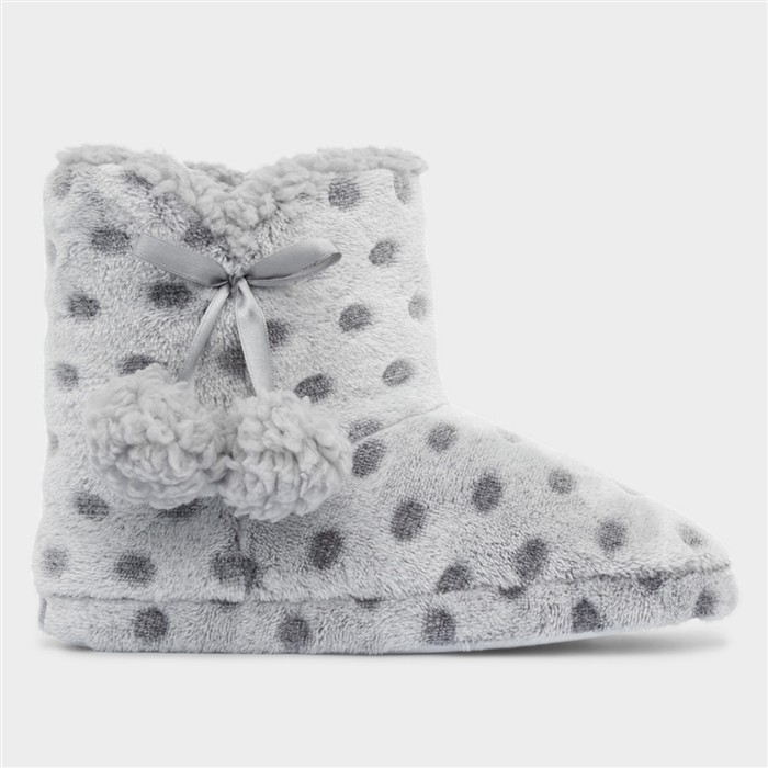 Womens Grey Spot Slipper Boot