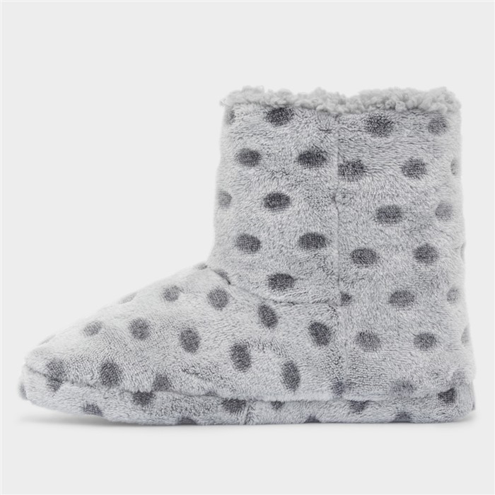 Womens Grey Spot Slipper Boot