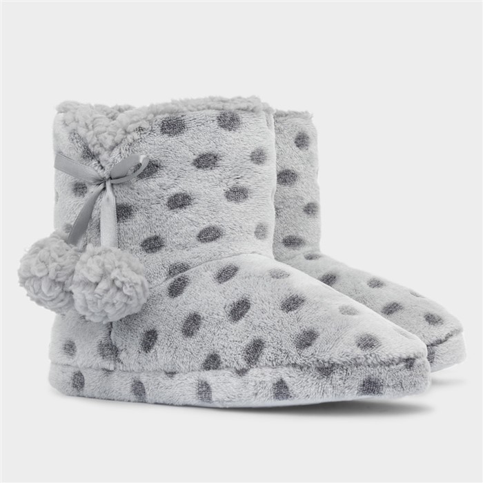 Womens Grey Spot Slipper Boot