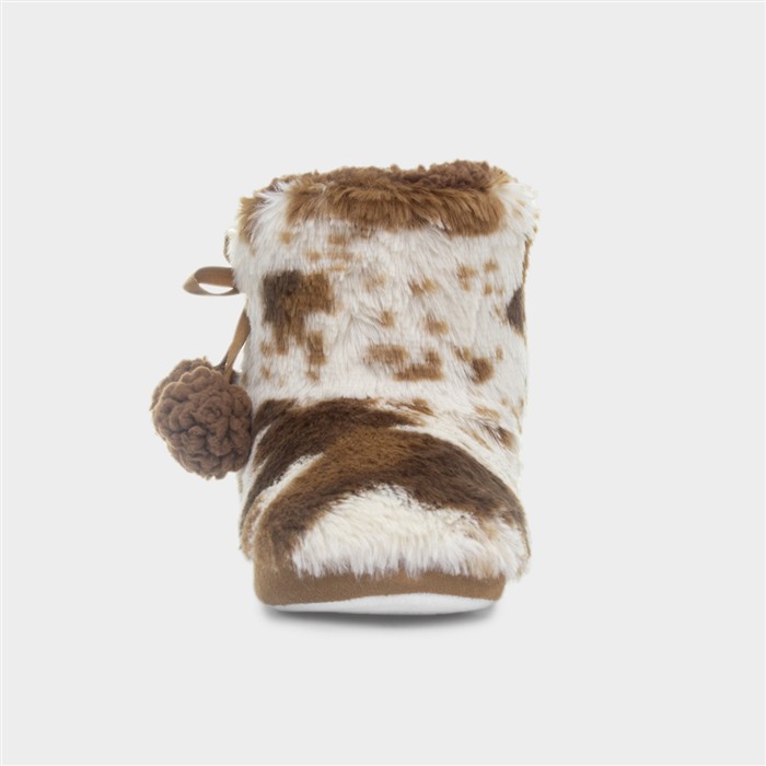 Womens Brown Cow Print Slipper