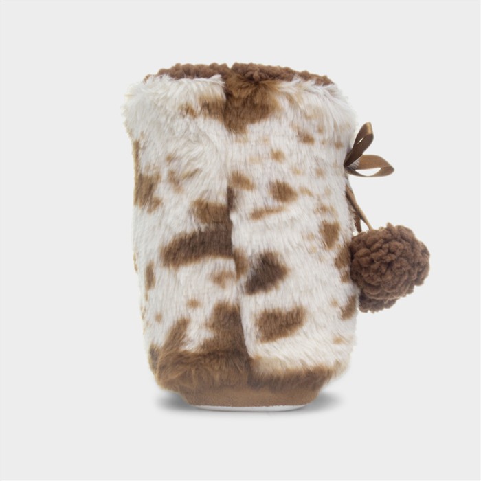 Womens Brown Cow Print Slipper