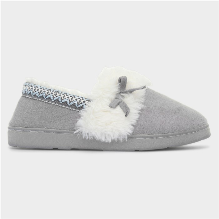 Womens Grey Faux Fur Slipper