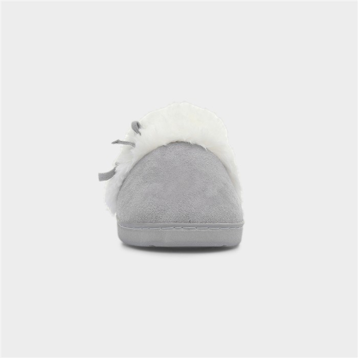 Womens Grey Faux Fur Slipper