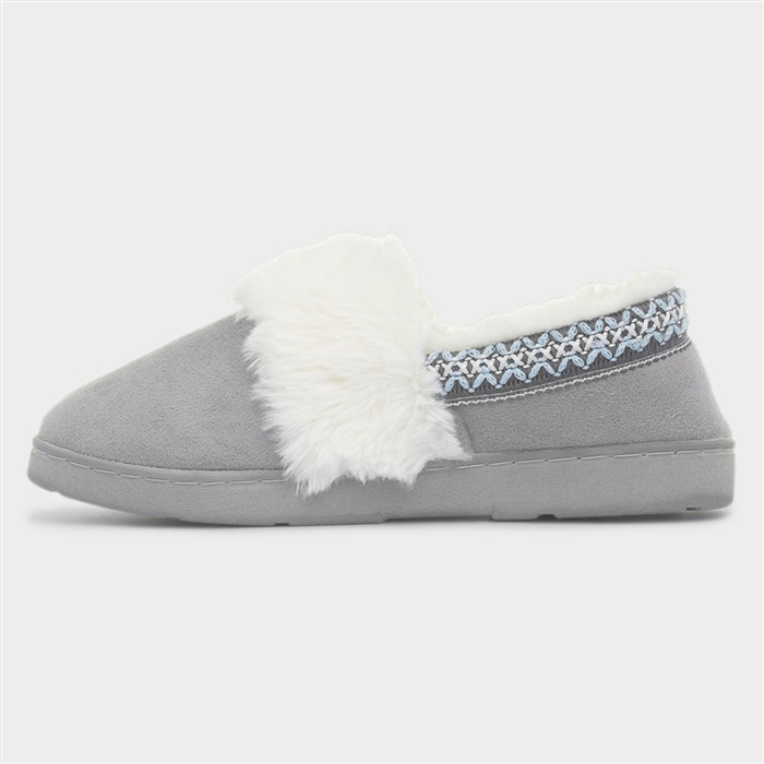 Womens Grey Faux Fur Slipper