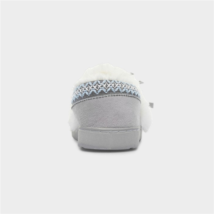 Womens Grey Faux Fur Slipper