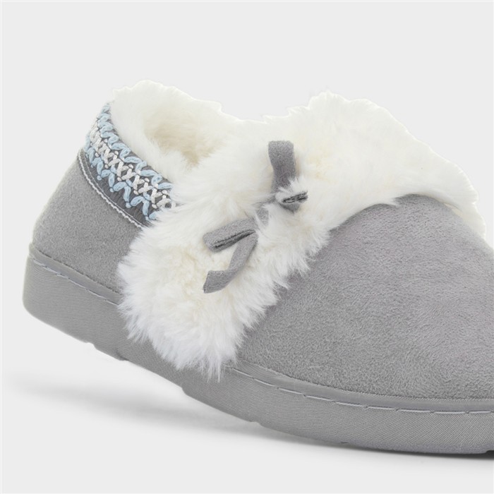 Womens Grey Faux Fur Slipper