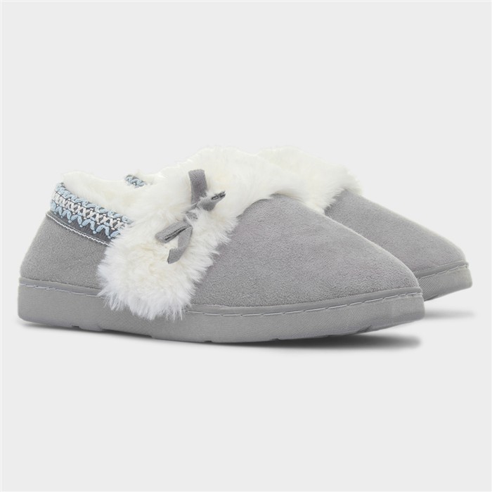 Womens Grey Faux Fur Slipper