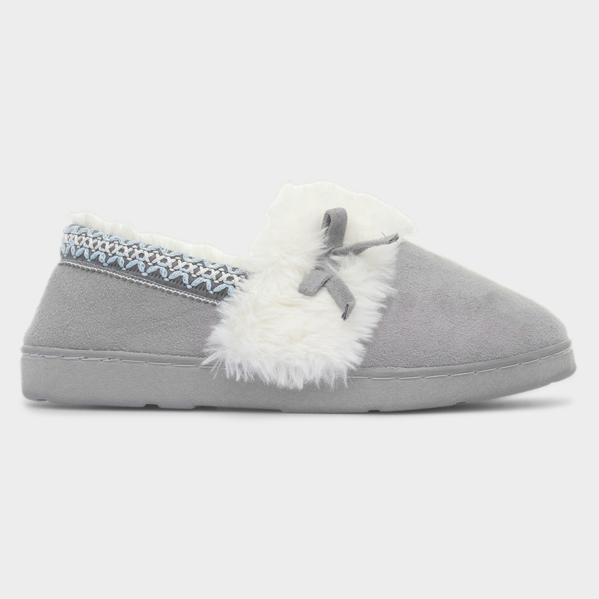 Womens Grey Faux Fur Slipper