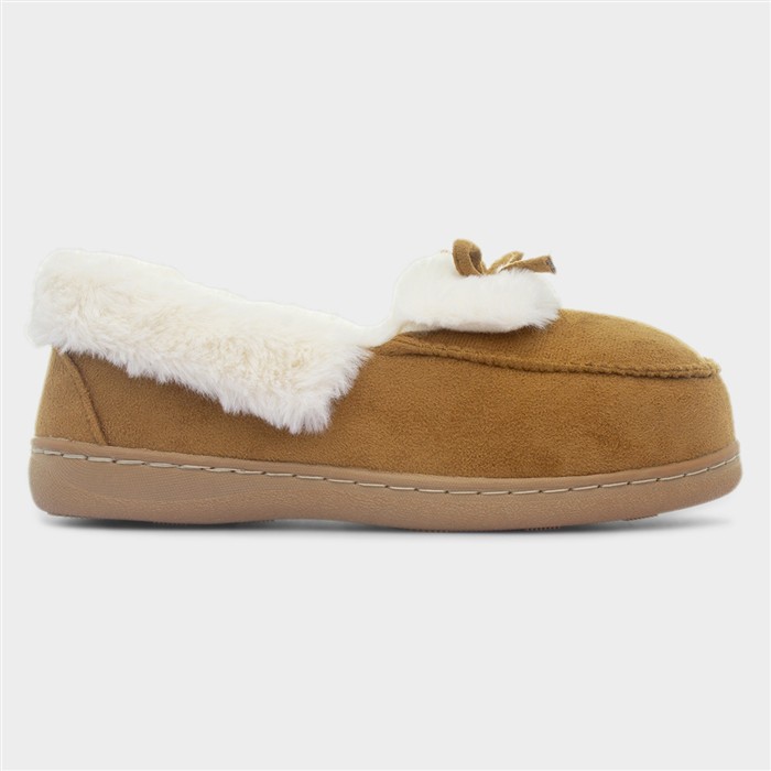 Womens Tan Moccasin Slipper