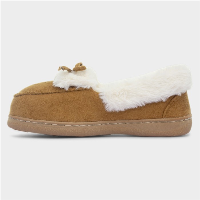 Womens Tan Moccasin Slipper