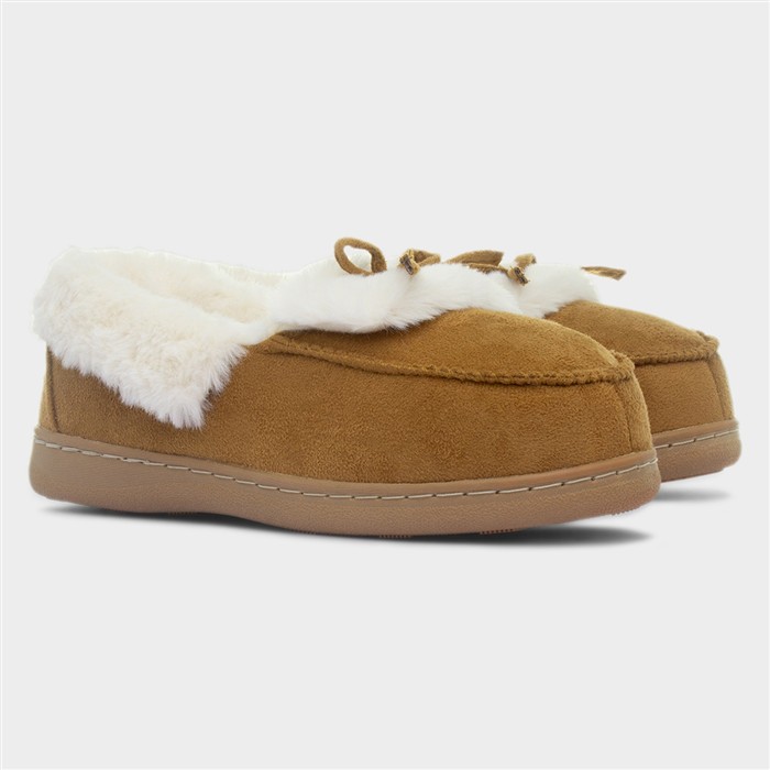 Womens Tan Moccasin Slipper