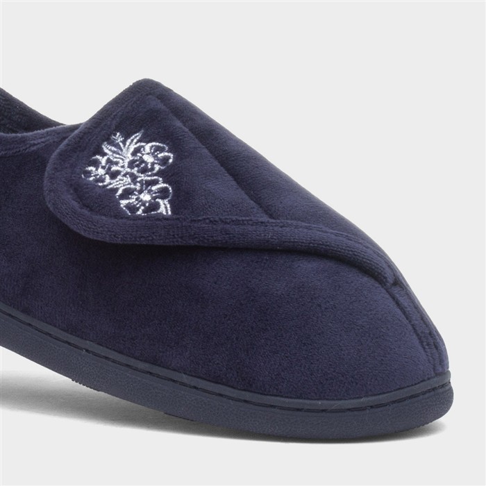 Womens Navy Floral Slipper