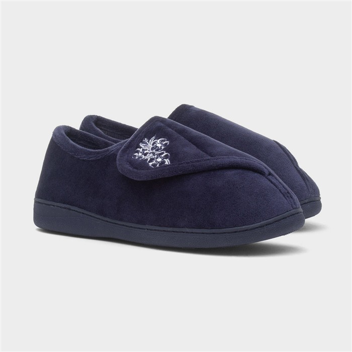 Womens Navy Floral Slipper