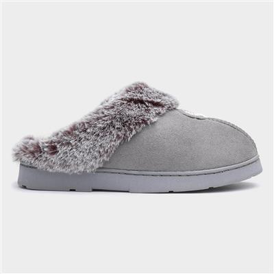 Splendour Womens Grey Faux Fur Mule