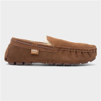 Mens Tan Moccasin Suede Slipper