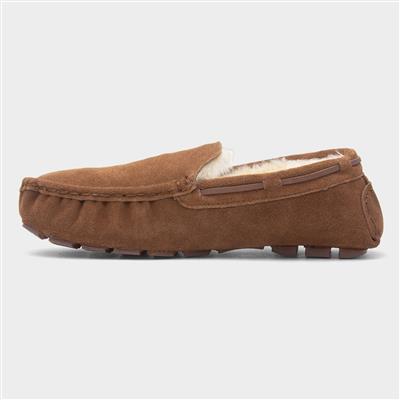 Mens Tan Moccasin Suede Slipper