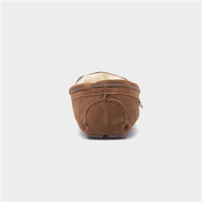 Mens Tan Moccasin Suede Slipper