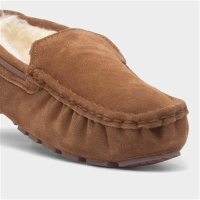 Mens Tan Moccasin Suede Slipper