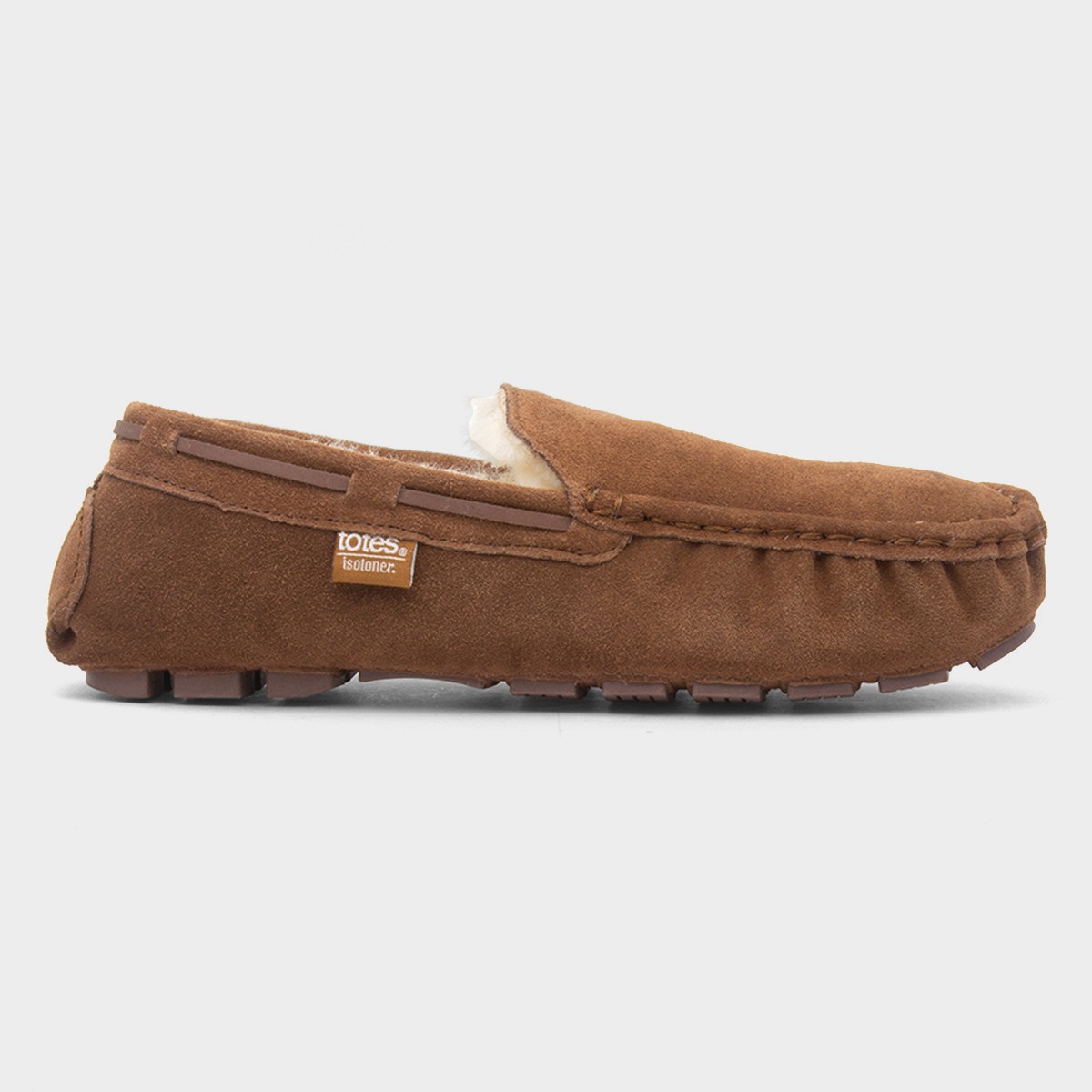 Mens Tan Moccasin Suede Slipper