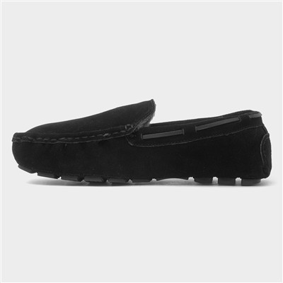 Mens Black Moccasin Suede Slipper
