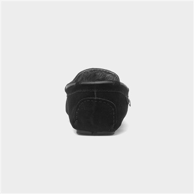 Mens Black Moccasin Suede Slipper