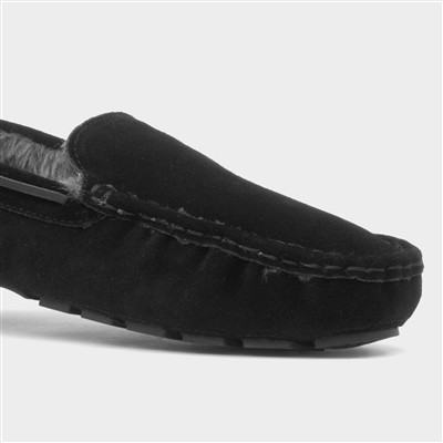 Mens Black Moccasin Suede Slipper