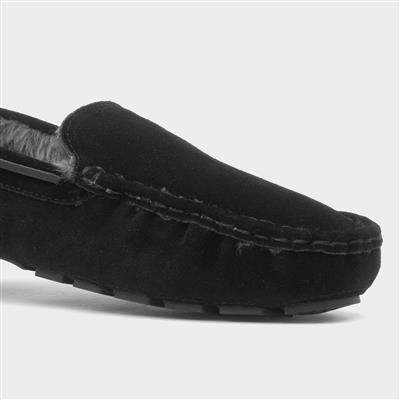 Mens Black Moccasin Suede Slipper