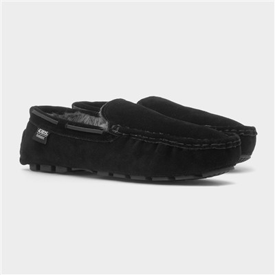 Mens Black Moccasin Suede Slipper