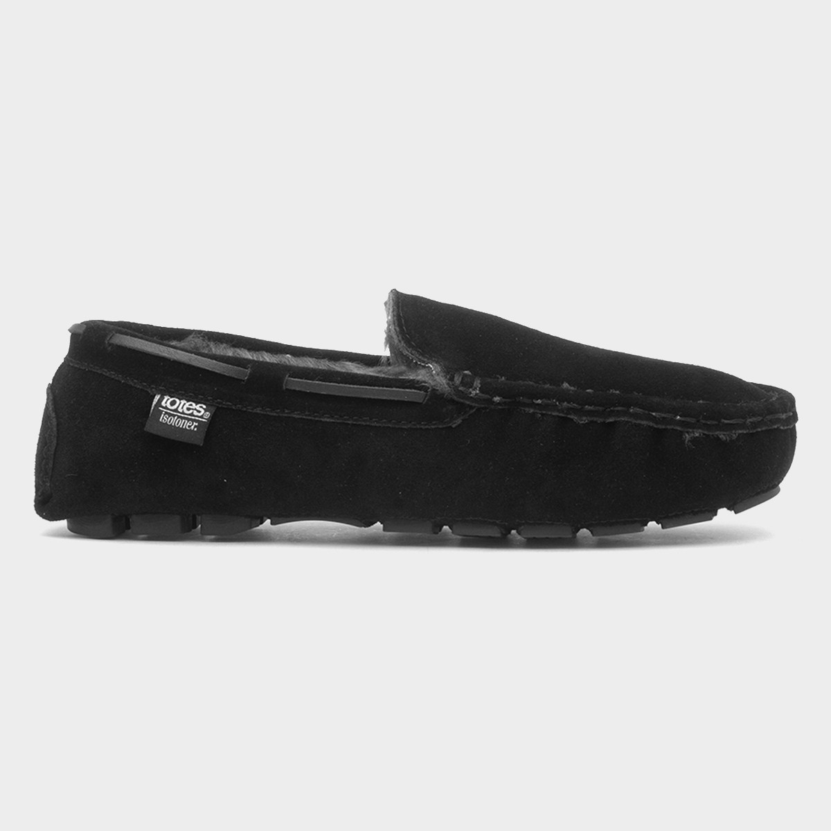 Mens Black Moccasin Suede Slipper