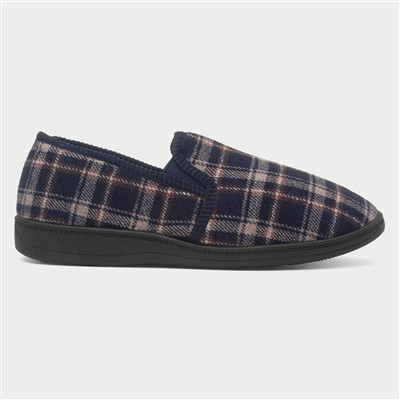 Carl Mens Navy Check Full Slipper