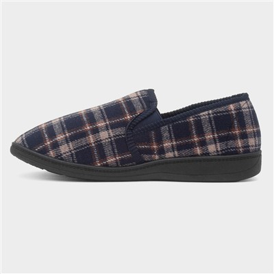 Carl Mens Navy Check Full Slipper