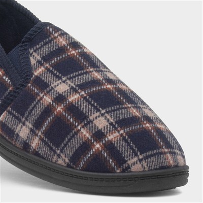 Carl Mens Navy Check Full Slipper