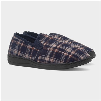 Carl Mens Navy Check Full Slipper