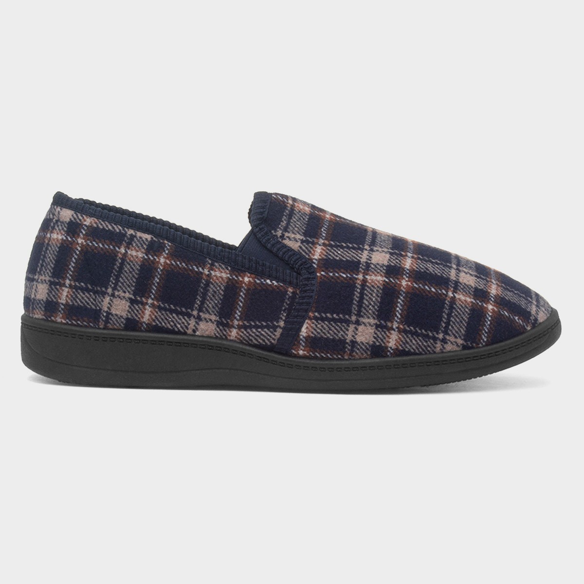 Carl Mens Navy Check Full Slipper