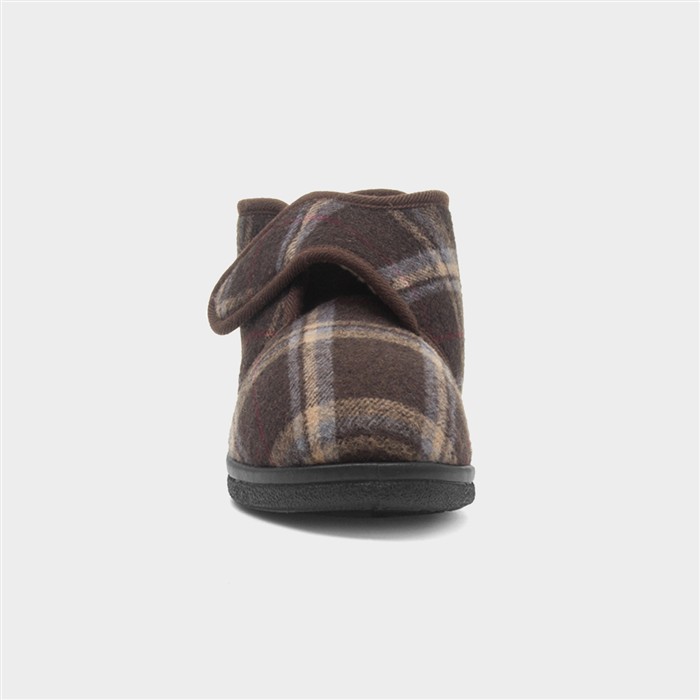 Cecil Mens Brown Tartan Slipper Boots