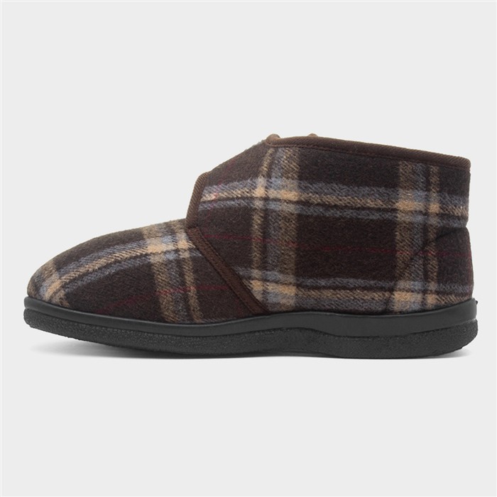 Cecil Mens Brown Tartan Slipper Boots