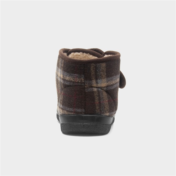 Cecil Mens Brown Tartan Slipper Boots