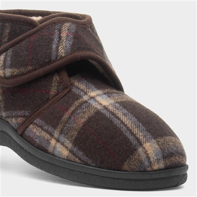 Cecil Mens Brown Tartan Slipper Boots