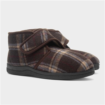 Cecil Mens Brown Tartan Slipper Boots