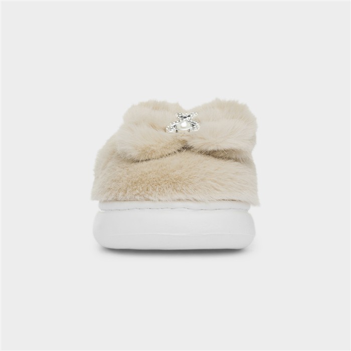 Libbie Girls Beige Mule Fluffy Slipper